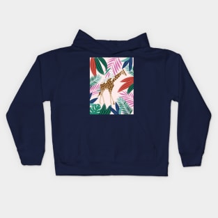 Giraffe and leopard in the jungle Kids Hoodie